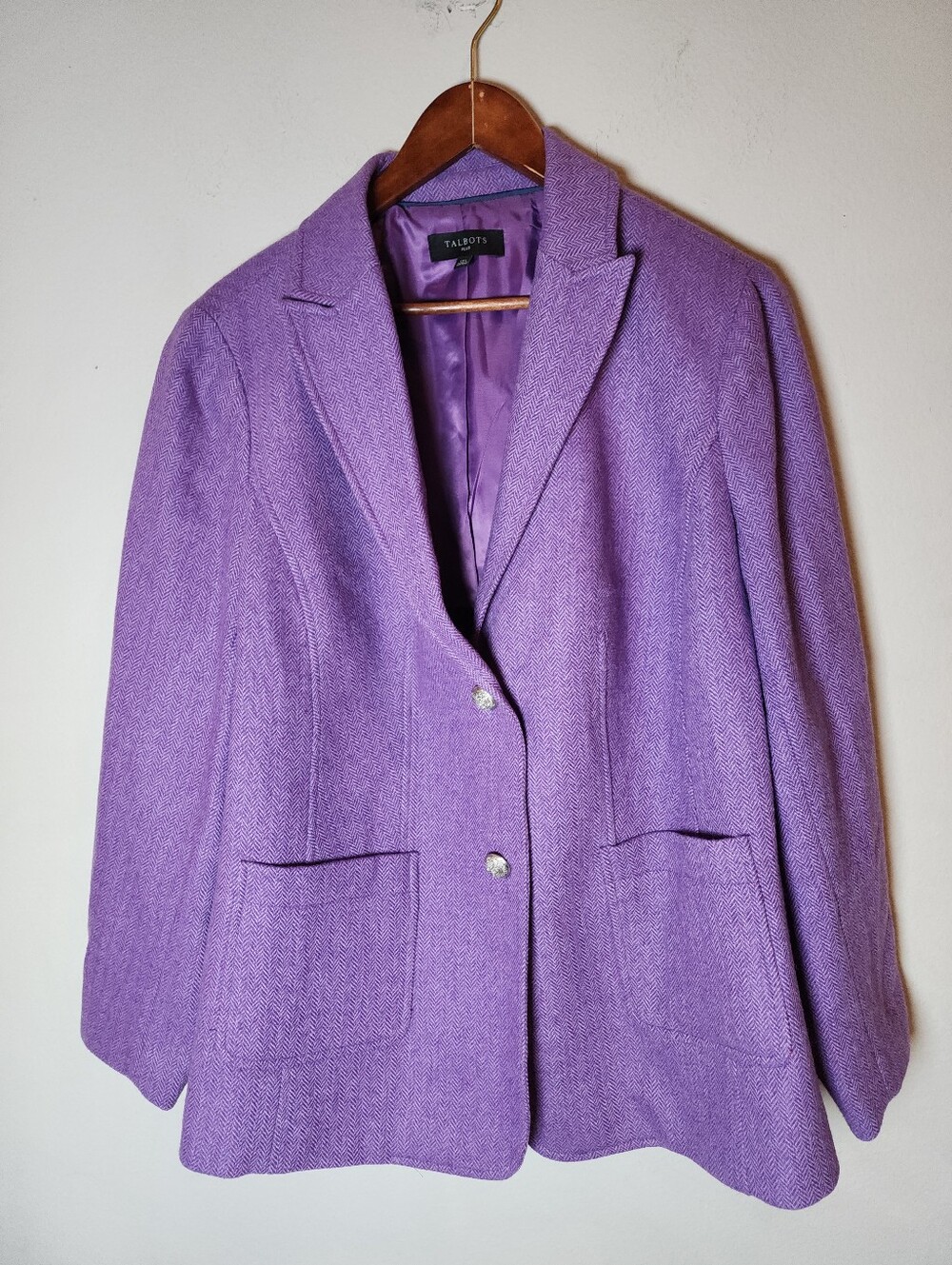 Talbots Wool Blend Purple Herringbone Blazer Jacket Women's Size 14W